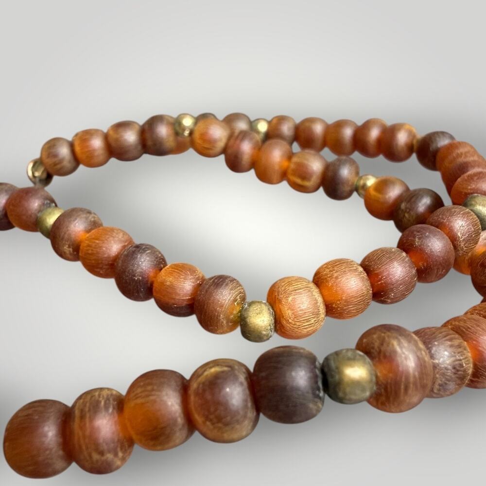 Vintage Natural Agate Slice Pendant Necklace Wood Beads 1/20 14K GF 15 inch - Picture 6 of 11